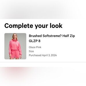 lululemon athletica Brushed Softstreme Glaze Pink Half Zip